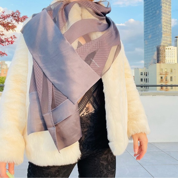 Giorgio Armani Other - GIORGIO ARMANI Gun Black Gray Satin Silk Italy Light Charcoal Rectangular Scarf